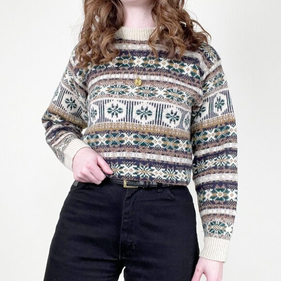 Vintage Wool Fair Isle Scandinavian Eccentric Grandma Eclectic Grandpa Winter - Picture 1 of 8